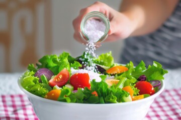 Vegetable, fresh salad bowl seasoned with salt Vegetable, fresh salad bowl seasoned with salt