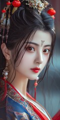 Beautiful woman in the goddess ancient china beauty style background, ai generated