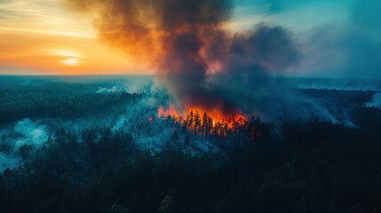 Wall Mural - photo of a large fire in the suburbs. a lot of smoke top view.