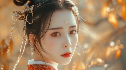 Beautiful woman in the goddess ancient china beauty style background, ai generated