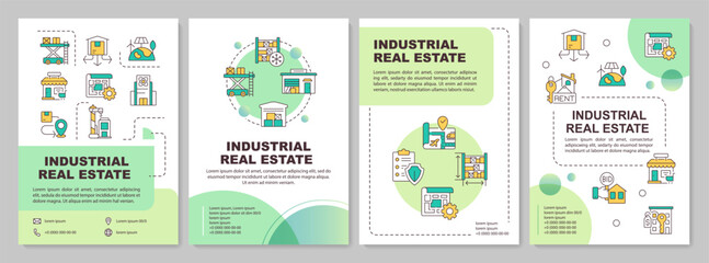 Industrial real estate green circle brochure template. Leaflet design with linear icons. Editable 4 vector layouts for presentation, annual reports. Arial-Black, Myriad Pro-Regular fonts used