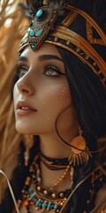 Sticker - Beautiful woman in the goddess ancient egypt beauty style background, ai generated