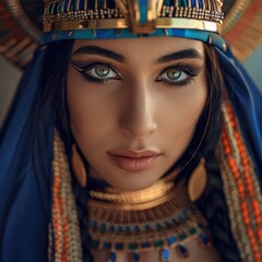 Wall Mural - Beautiful woman in the goddess ancient egypt beauty style background, ai generated