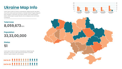  Ukraine political map of administrative divisions states, Colorful states  in Ukraine map infographic, Ukraine Map Info, Ukraine Population.