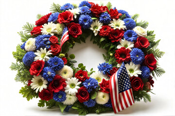 Beautiful floral wreath with red, white, and blue colors for a patriotic celebration