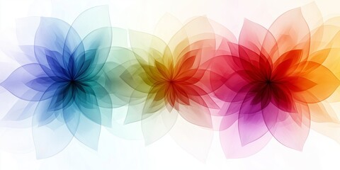 Wall Mural - An abstract background featuring a kaleidoscope of colorful, translucent flower shapes in shades of blue, green, yellow, red, and purple