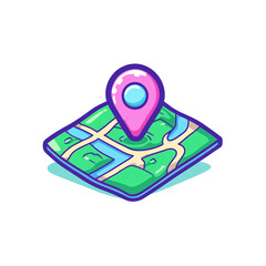 a cartoon map with a pin on it