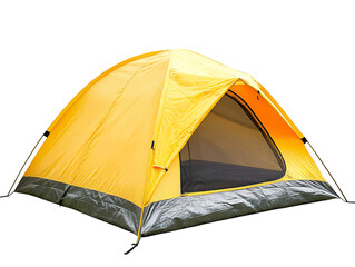 a yellow tent with a grey and black side