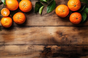 Wall Mural - Fresh oranges on rustic wooden background