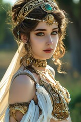 Sticker - Beautiful woman in the goddess ancient sumer beauty style background, ai generated