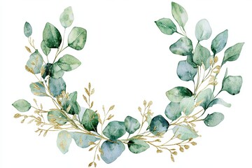 Canvas Print - Eucalyptus Wreath with Gold Accents A sophisticated watercolor