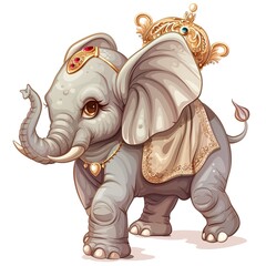 Elephant queen fantasy animal cartoon isolated whitebackground