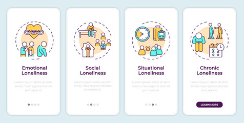 Wall Mural - forms of loneliness onboarding mobile app screen. self isolation. walkthrough 4 steps editable graph