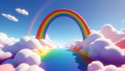 Rainbow Illustration White Clouds Colorful Heaven Background Fantasy Graphic Design