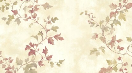 Wall Mural - A classic European wallpaper with a repeating pattern of delicate floral vines in soft pastel colors on a cream background. The floral design is concentrated around the edges, leaving a large central