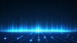 © Tackey - Futuristic glowing grid with blue vertical lines and light dots. Abstract technology background with digital elements and a starry sky.