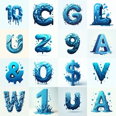 Blue Lettering Typeface. AI generated illustration