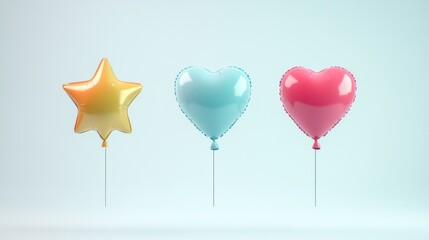 Canvas Print - Three Inflated Balloons in Star, Heart, and Heart Shapes