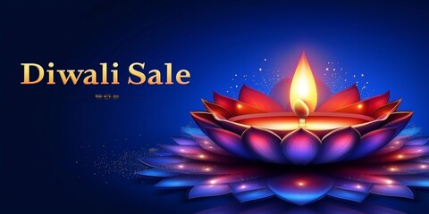 Canvas Print - Colorful Diwali banner announcing the festive sale with a decorative lamp design showcasing the essence of the Hindu festival