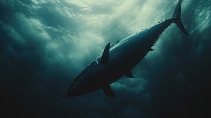 Wall Mural - tuna in motion: a swift ascent in the deep