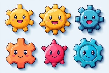 Aufkleber - Cute smiling cartoon gears and cogs having fun working together