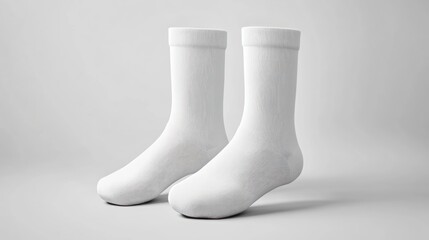 Two White Socks Laying on a Grey Surface