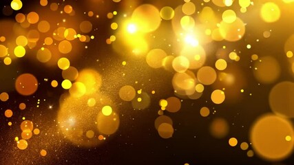 4K Gold Explosion effect. Festive Fireworks. Isolated on black background. Floating golden sparkles. Glowing Particles. Overlay.