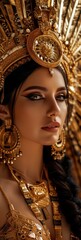 Sticker - Beautiful woman in the goddess aztec empire beauty style background, ai generated