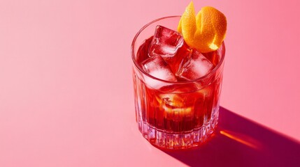 Wall Mural - A glass of red drink with ice cubes and an orange slice on top