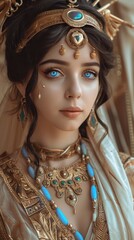 Beautiful woman in the goddess babylonian civilization beauty style background, ai generated