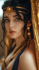 Beautiful woman in the goddess babylonian civilization beauty style background, ai generated