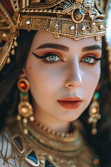 Beautiful woman in the goddess babylonian civilization beauty style background, ai generated