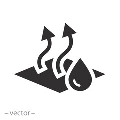 Wall Mural - drying paint or varnish surface icon, moisture evaporation process of coating, steam or gas arrows, 