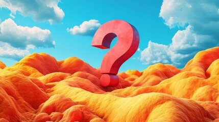 Wall Mural - A red question mark is on top of a yellow hill