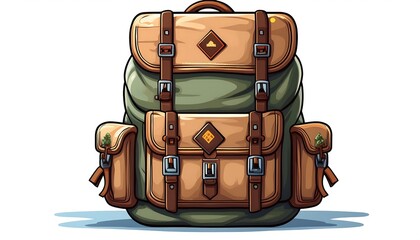 Wall Mural - Pixelated Backpack Sprite - 16-bit pixel art sprite of a camping backpack. Game design assets. Graphic art 8 bit illustration isolated symbol