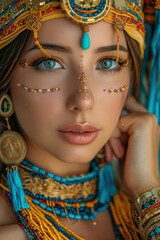 Sticker - Beautiful woman in the goddess inca empire beauty style background, ai generated