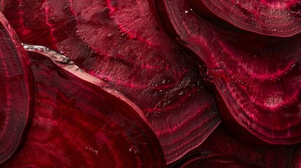 Wall Mural - A close-up of beets sliced in half to reveal their deep red interior