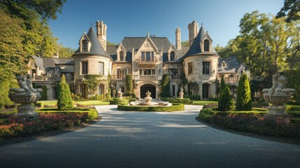 Wall Mural - A Picturesque Chateau in a Lush Garden