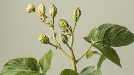 Wall Mural - A detailed shot of a peanut plant's pods and leaves, with the pods partially open to reveal the peanuts, set against a clean background