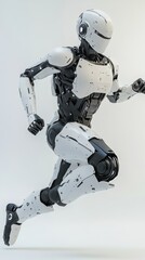 Wall Mural - a humanoid ai robot is captured mid-run, demonstrating its agility and advanced engineering in a min