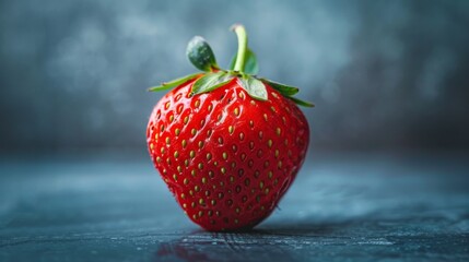 Poster - A detailed view of a single strawberry with a focus on its texture and seeds, presented against a smooth, unobtrusive background that highlights its freshness.