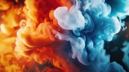 Wall Mural - Swirling smoke in vibrant orange and blue hues creates a mesmerizing visual contrast.