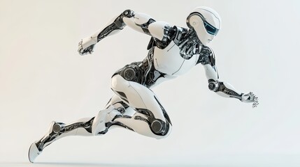 Wall Mural - a humanoid ai robot runs energetically, showcasing advanced design and agility in a high-tech settin