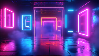 Wall Mural - Concept of a cyberpunk neon electronic disco background