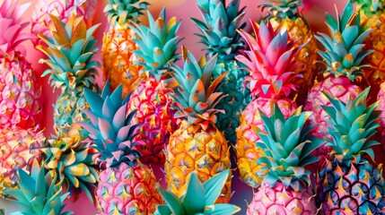 A playful pattern of pineapples with bright, colorful crowns and textured bodies, creating a fun and energetic background.