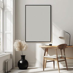 Wall Mural - living room picture minimal living pastel canvas furniture up contemporary poster floor photo room beige chair image simple frame interior armchair mock blank retro home scandinavian nor