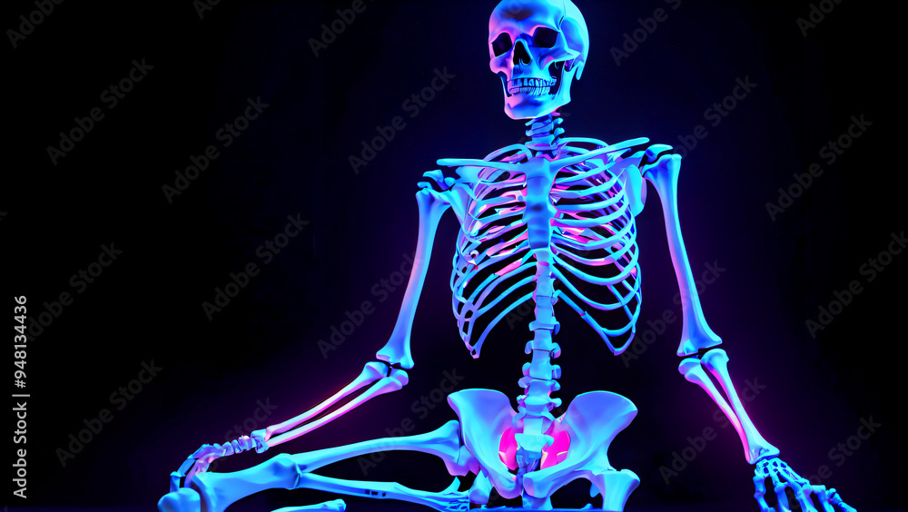 Expressive neon lighting of the human skeleton on a dark background: a ...