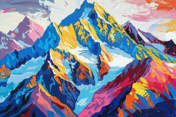 Wall Mural - Abstract Mountain Landscape in Vibrant Colors