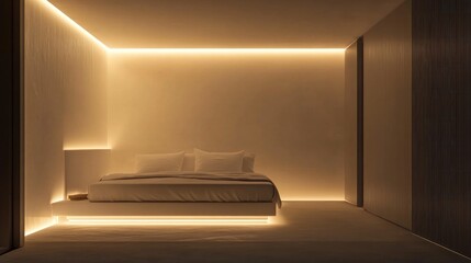 Wall Mural - Minimalist Bedroom with Warm Lighting