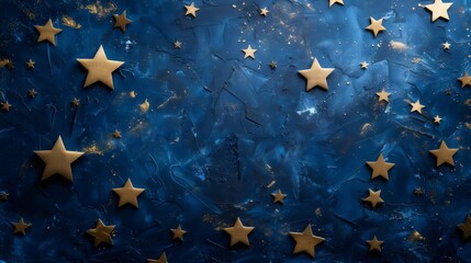 Wall Mural - A blue background with gold stars scattered across it